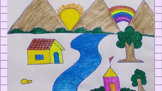 😍 Easy Nature Scenery Drawing with Pencil and Colors 💖 StepbyStep Technique for Beginners  Kids [upl. by Eng]