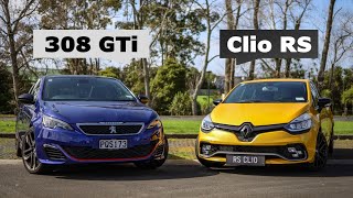 Peugeot 308 GTi vs Renault Clio RS  French Cars Are Good Now [upl. by Nylcsoj]