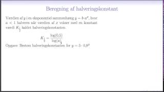 Eksponentialfunktion L6  Eksempel på beregning af halveringskonstanten [upl. by Larrej257]