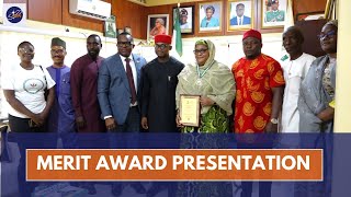 CYMS PRESENTS MERIT AWARD TO HAJIA WALIDA SADDIQUE DIRECTOR CORPS MOBILIZATION NYSC [upl. by Ahsitan]