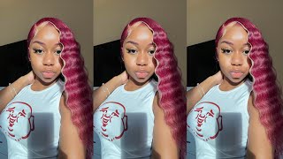 START TO FINISH GORGEOUS 99J Burgundy Blonde Skunk Stripe Wig Install Ft West Kiss Hair [upl. by Rosita]