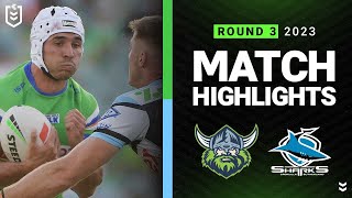 NRL 2023  Canberra Raiders v Cronulla Sharks Match Highlights [upl. by Enyamert24]