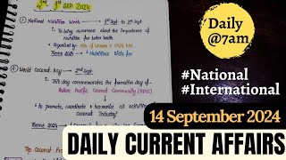 14th Sept 2024  Daily current affairs  Handwritten notes  An Aspirant [upl. by Ednew]