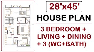 28x45 House Plan  28 by 45 Ghar Ka Naksha  1260 sq ft Home Design  Makan 2845 [upl. by Anelim]