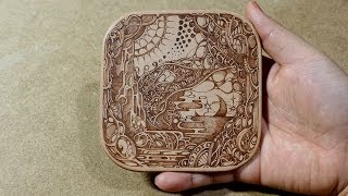 Pyrography on leather coaster 131207 [upl. by Rednasyl905]