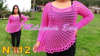 Blusa N° 12 tejido a Crochet Modelo FLOR ASIMÉTRICA paso a paso TODAS LAS TALLA S M L XL XXL [upl. by Aisak821]