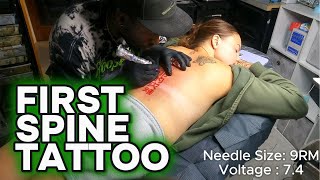 BEGINNER Tattoo Artist tattoo FIRST SPINE TATTOO BEAUTIFUL DISASTER [upl. by Alegnatal]