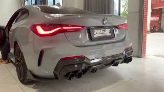 BMW 430i G22 upgrade with mid pipe  valve muffler exhaust system cold start sound check [upl. by Annadiane]