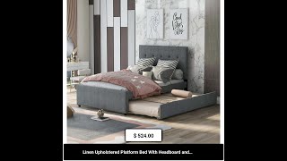 Linen Upholstered Platform Bed With Headboard and Trundle Full [upl. by Sylvan662]