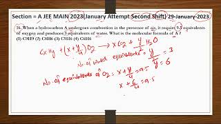 Section  A jeemains  Shift 2 29January2023 When a hydrocarbon A undergoes combustion in the [upl. by Nylaret]