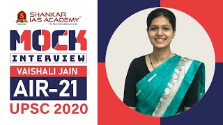 Vaishali Jain AIR 21 UPSC Topper  IAS Topper 2020 Mock Interview  Shankar IAS Academy [upl. by Hagen404]