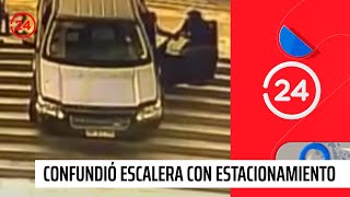 Conductora que confundió escalera con estacionamiento quotEstaba muy mal señalizadoquot  24 Horas TVN [upl. by Killian519]