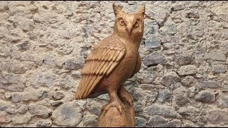 Eagle Owl by Chainsaw Carvings Schnaitmann  Kettensägenkunst Sven Schnaitmann [upl. by Agee]