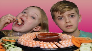 SHRIMP COCKTAIL  SIBLINGS ASMR MUKBANG  DISNEY TRIVIA [upl. by Eiduj]