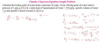 Clausius Clapeyron equationSample Problem [upl. by Atwater]