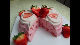 Gelatina de Fresas Con Crema deliciosa [upl. by Flosser]