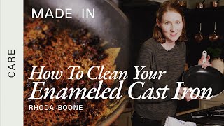 How To Clean Enameled Cast Iron Skillet  Made In Cookware [upl. by Deehahs108]