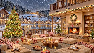 🎄🎅 Christmas 2025 on a cozy winter porch ☃️ Sweet Christmas Jazz by the warm fireplace falling snow [upl. by Atnas]