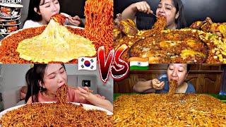 KOREAN VS INDIAN EATING TONS OF SPICY NOODLES MUKBANG🇰🇷🆚🇮🇳🌶️🌶️🌶️🔥🔥🔥 [upl. by Avenej]