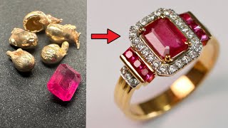 custom pink ruby jewelry  handmade vintage gold ring with ruby stone [upl. by Nilreb]