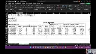 Foglio di Calcolo 1 Rendimento a scadenza e Duration di Obbligazioni Video 1 di 2 [upl. by Maximilianus]