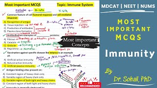 Most Important MCQS on Immunity  MDCAT  NUMS  NEET  PPSC [upl. by Vezza331]