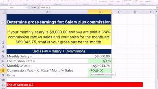 Excel 2010 Business Math 53 Calculate Gross Pay for Salary and Commissions [upl. by Simonette]