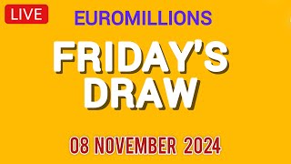 National Lottery Euromillions Draw Live Results From Friday 08 Nov 2024  euro millions live [upl. by Rahas500]