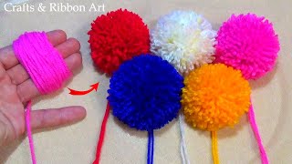 Super Easy POM POM Making Ideas with Fingers  Hand Embroidery Easy Trick  Woolen Flower Making [upl. by Janith]