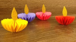 Diya Making With Paper  Paper Diya Decoration  DIY  Diwali Decoration Ideas  paper craft [upl. by Bord]