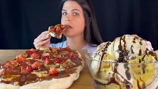 NUTELLA STRAWBERRY BANANA PINSA amp ICE CREAM  MUKBANG  ASMR  EATING SOUNDS [upl. by Jamey696]