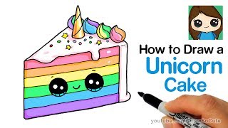 How to Draw a Unicorn Rainbow Cake Slice Easy and Cute [upl. by Noisla]