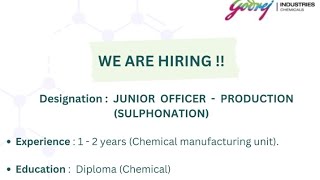 Godrej Industries Ltd Valia Junior Officer Production Recruitment 2024 l Diploma Chemical Jobs [upl. by Vil]