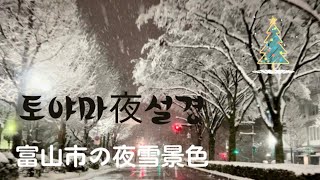 富山市夜の雪景色 JAPAN TOYAMA city토야마시의 밤 설경20231223日本北陸富山市冬 [upl. by Nagek]