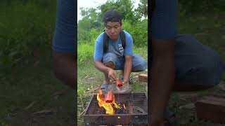 Outdoorfood SIMPLE BUT USEFUL Eat Hotdog In Forest camping outdoor bushcraf forest survival [upl. by Rriocard]