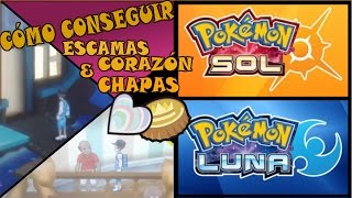 CÓMO CONSEGUIR ESCAMAS CORAZÓN Y CHAPAS PLATEADAS Y DORADAS EN POKÉMON SOL Y LUNA GUÍA [upl. by Priestley856]