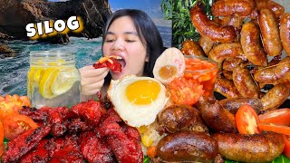 Silog Mukbang Longsilog and Tocilog with Salted Egg and Tomato MUKBANG [upl. by Nomyar]