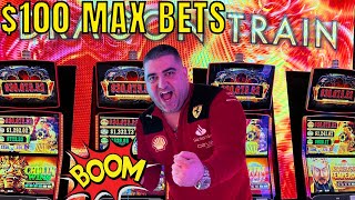 OMG EPIC JACKPOTS On Brand New DRAGON TRAIN Slot  100 MAX BETS [upl. by Enelrahc]