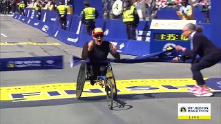 Eden RainbowCooper crosses finish line to win womens wheelchair division at Boston Marathon [upl. by Kciv]