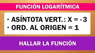 HALLAR FUNCIÓN LOGARÍTMICA  Datos ASÍNTOTA VERTICAL y ORDENADA AL ORIGEN [upl. by Heck]