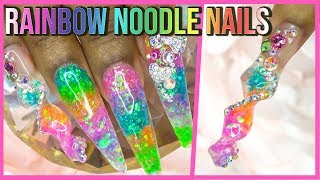 Acrylic Nails Tutorial  How To Noodle Nails  Encapsulated Rainbow Glitter Nails with Nail Forms [upl. by Jobye]