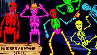 Five Crazy Skeletons Went Out One Night  Scary Skeleton Dance Songs  Nursery Rhyme Street [upl. by Jaime]