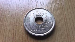 Melilla from 1497 to 1997  Spain 25 PTAS coin in HD [upl. by Akeem]