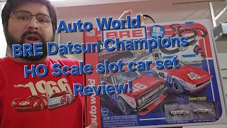 Auto World BRE Datsun Racing HO scale slot car set unboxing and review plus history [upl. by Buddie]