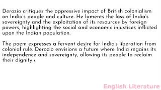 Summary and analysis of To India My Native Land by Henry Louis Vivian Derozio [upl. by Ladnyc]