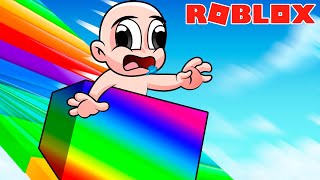 BEBÉ NOOB se DESLIZA en UNA CAJA a 999999 de ALTURA 😄🌈 en Roblox [upl. by Sathrum]