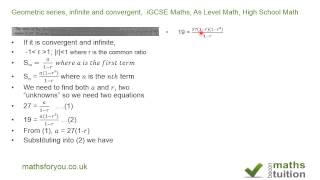 Geometric series convergent and infinite iGCSE Maths As Level Math High School Math [upl. by Leaffar194]