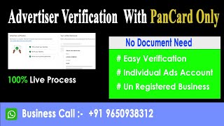 How To Complete Advertiser Verification Individual Google ads Account With Pan Card  ✅ 100 Success [upl. by Akcemat]