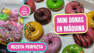 Mini Donas en máquina 🍩RECETA PERFECTA🍩 donitas para vender  glaseado y chocolate [upl. by Ahsikrats]