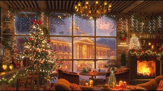 Beautiful Snowy Night ❄ Christmas Jazz Music in Cozy Winter Cafe Shop Ambience amp Crackling Fireplace [upl. by Philemon721]